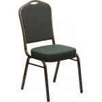 Crown Back Stacking Banquet Chair in Green Patterned Fabric - Gold Vein Frame