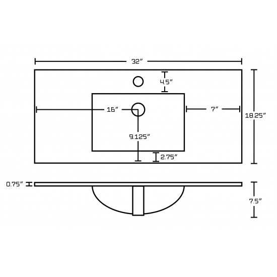 32-in. W 1 Hole Ceramic Top Set In White Color