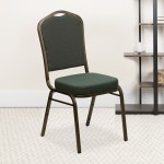 Crown Back Stacking Banquet Chair in Green Patterned Fabric - Gold Vein Frame