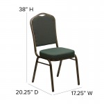 Crown Back Stacking Banquet Chair in Green Patterned Fabric - Gold Vein Frame