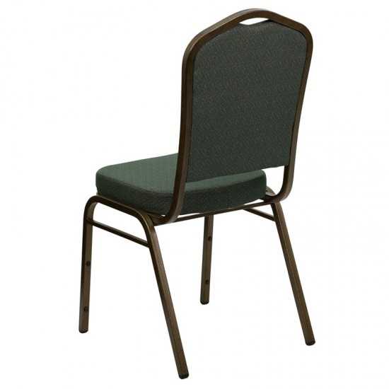 Crown Back Stacking Banquet Chair in Green Patterned Fabric - Gold Vein Frame