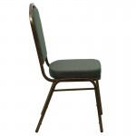 Crown Back Stacking Banquet Chair in Green Patterned Fabric - Gold Vein Frame