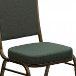 Crown Back Stacking Banquet Chair in Green Patterned Fabric - Gold Vein Frame