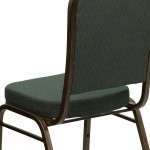 Crown Back Stacking Banquet Chair in Green Patterned Fabric - Gold Vein Frame