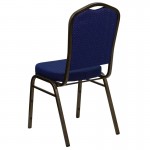 Crown Back Stacking Banquet Chair in Navy Blue Patterned Fabric - Gold Vein Frame