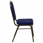 Crown Back Stacking Banquet Chair in Navy Blue Patterned Fabric - Gold Vein Frame