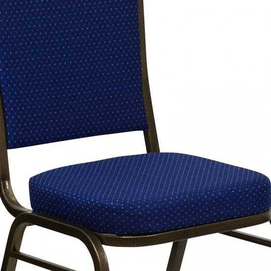 Crown Back Stacking Banquet Chair in Navy Blue Patterned Fabric - Gold Vein Frame