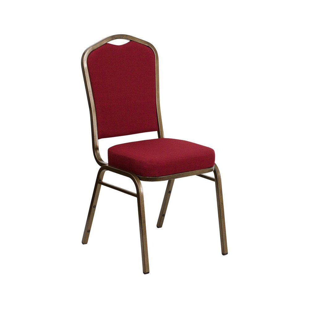 Crown Back Stacking Banquet Chair in Burgundy Fabric - Gold Vein Frame