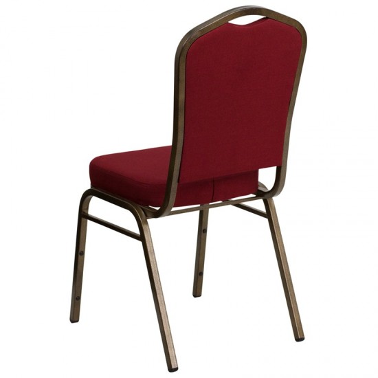 Crown Back Stacking Banquet Chair in Burgundy Fabric - Gold Vein Frame