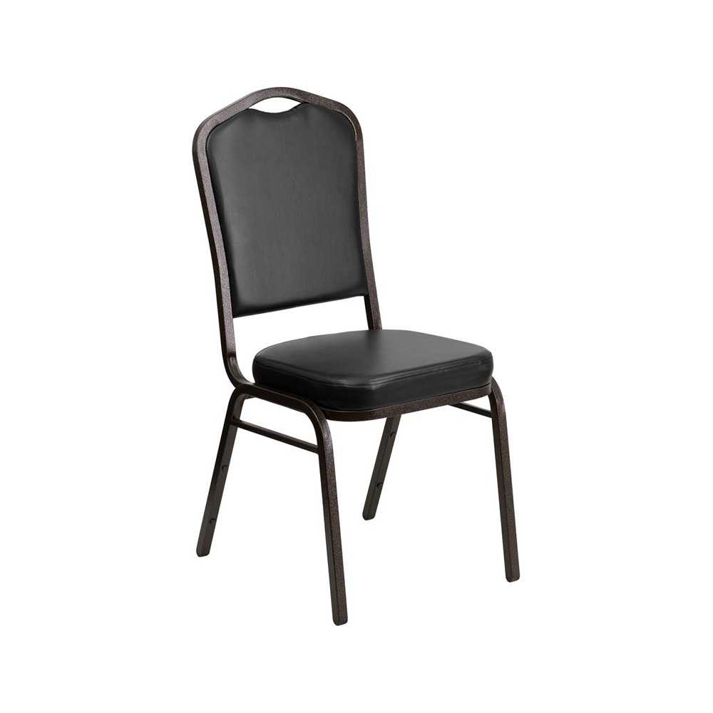 Crown Back Stacking Banquet Chair in Black Vinyl - Gold Vein Frame