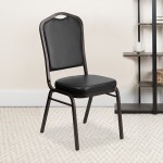 Crown Back Stacking Banquet Chair in Black Vinyl - Gold Vein Frame