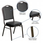 Crown Back Stacking Banquet Chair in Black Vinyl - Gold Vein Frame