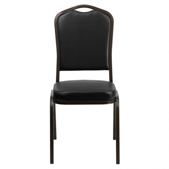 Crown Back Stacking Banquet Chair in Black Vinyl - Gold Vein Frame