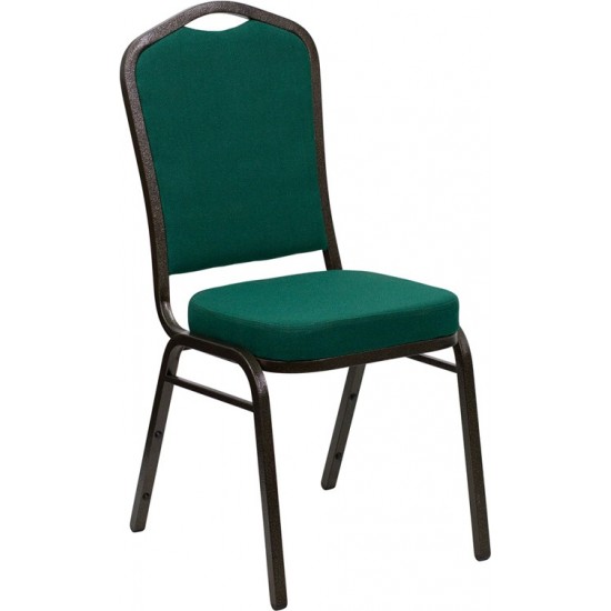 Crown Back Stacking Banquet Chair in Green Fabric - Gold Vein Frame