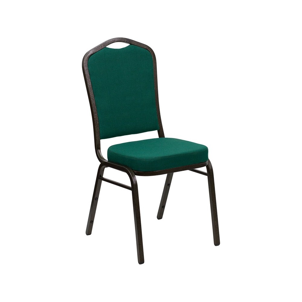 Crown Back Stacking Banquet Chair in Green Fabric - Gold Vein Frame