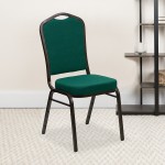 Crown Back Stacking Banquet Chair in Green Fabric - Gold Vein Frame