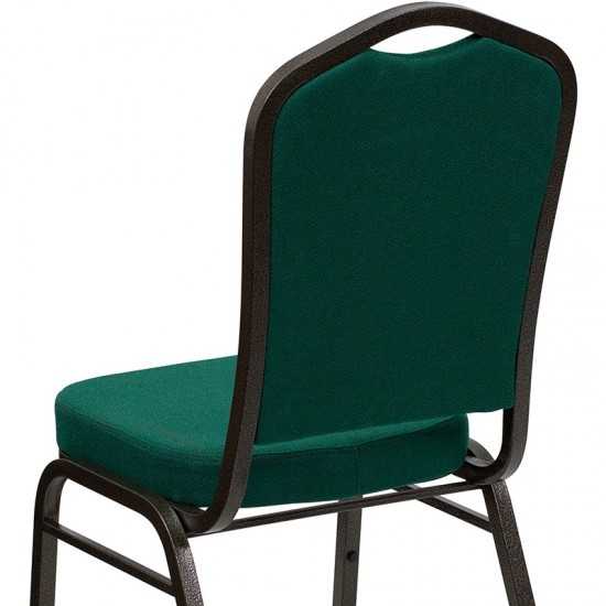 Crown Back Stacking Banquet Chair in Green Fabric - Gold Vein Frame