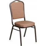 Crown Back Stacking Banquet Chair in Gold Diamond Patterned Fabric - Gold Vein Frame