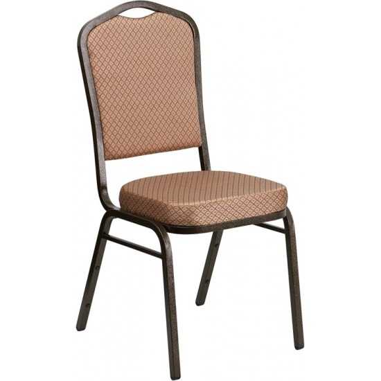 Crown Back Stacking Banquet Chair in Gold Diamond Patterned Fabric - Gold Vein Frame