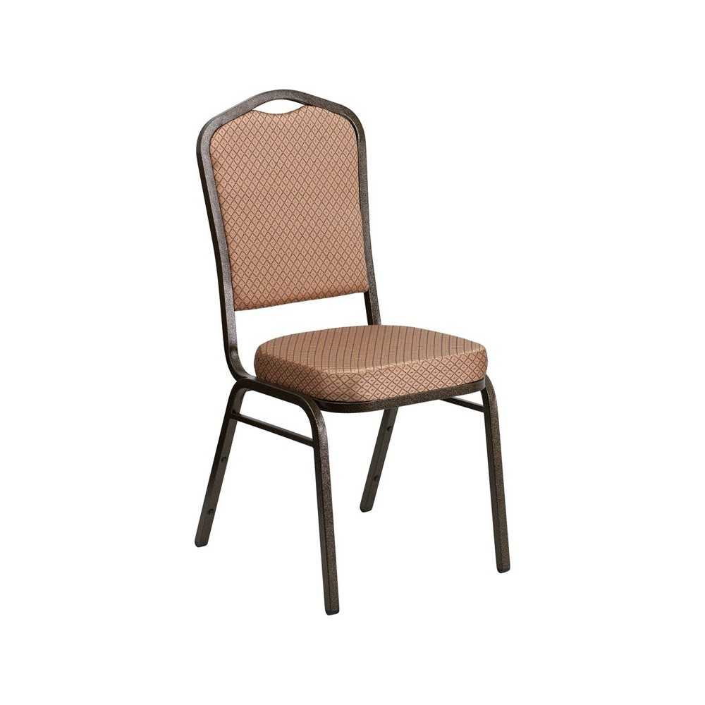 Crown Back Stacking Banquet Chair in Gold Diamond Patterned Fabric - Gold Vein Frame