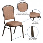 Crown Back Stacking Banquet Chair in Gold Diamond Patterned Fabric - Gold Vein Frame