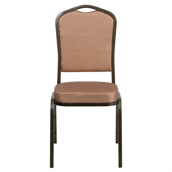 Crown Back Stacking Banquet Chair in Gold Diamond Patterned Fabric - Gold Vein Frame