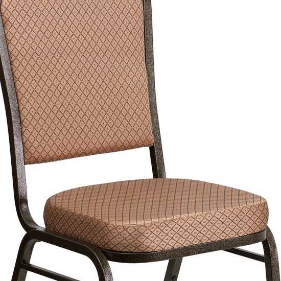 Crown Back Stacking Banquet Chair in Gold Diamond Patterned Fabric - Gold Vein Frame