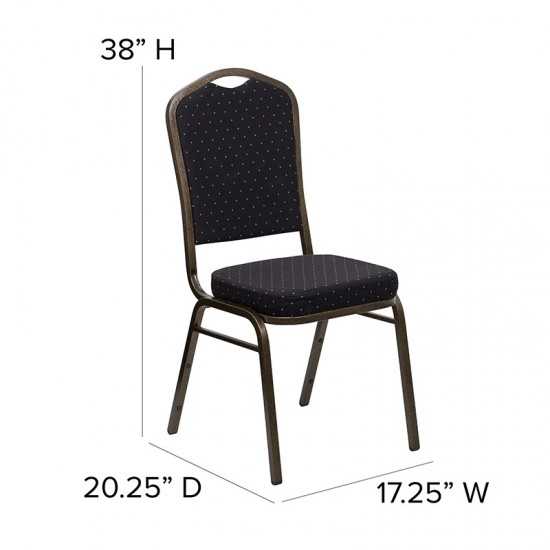 Crown Back Stacking Banquet Chair in Black Patterned Fabric - Gold Vein Frame