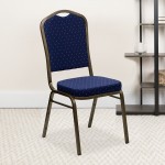 Crown Back Stacking Banquet Chair in Navy Blue Dot Patterned Fabric - Gold Vein Frame