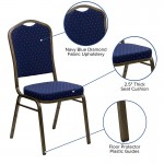 Crown Back Stacking Banquet Chair in Navy Blue Dot Patterned Fabric - Gold Vein Frame