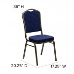 Crown Back Stacking Banquet Chair in Navy Blue Dot Patterned Fabric - Gold Vein Frame