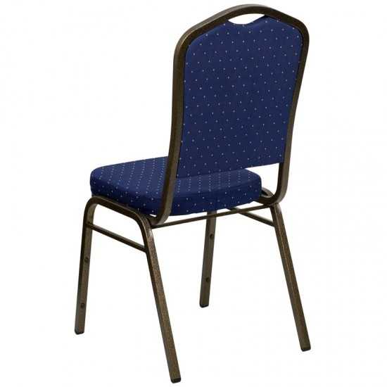 Crown Back Stacking Banquet Chair in Navy Blue Dot Patterned Fabric - Gold Vein Frame
