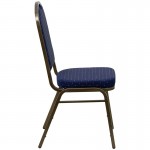 Crown Back Stacking Banquet Chair in Navy Blue Dot Patterned Fabric - Gold Vein Frame