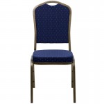 Crown Back Stacking Banquet Chair in Navy Blue Dot Patterned Fabric - Gold Vein Frame