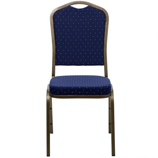 Crown Back Stacking Banquet Chair in Navy Blue Dot Patterned Fabric - Gold Vein Frame