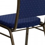 Crown Back Stacking Banquet Chair in Navy Blue Dot Patterned Fabric - Gold Vein Frame