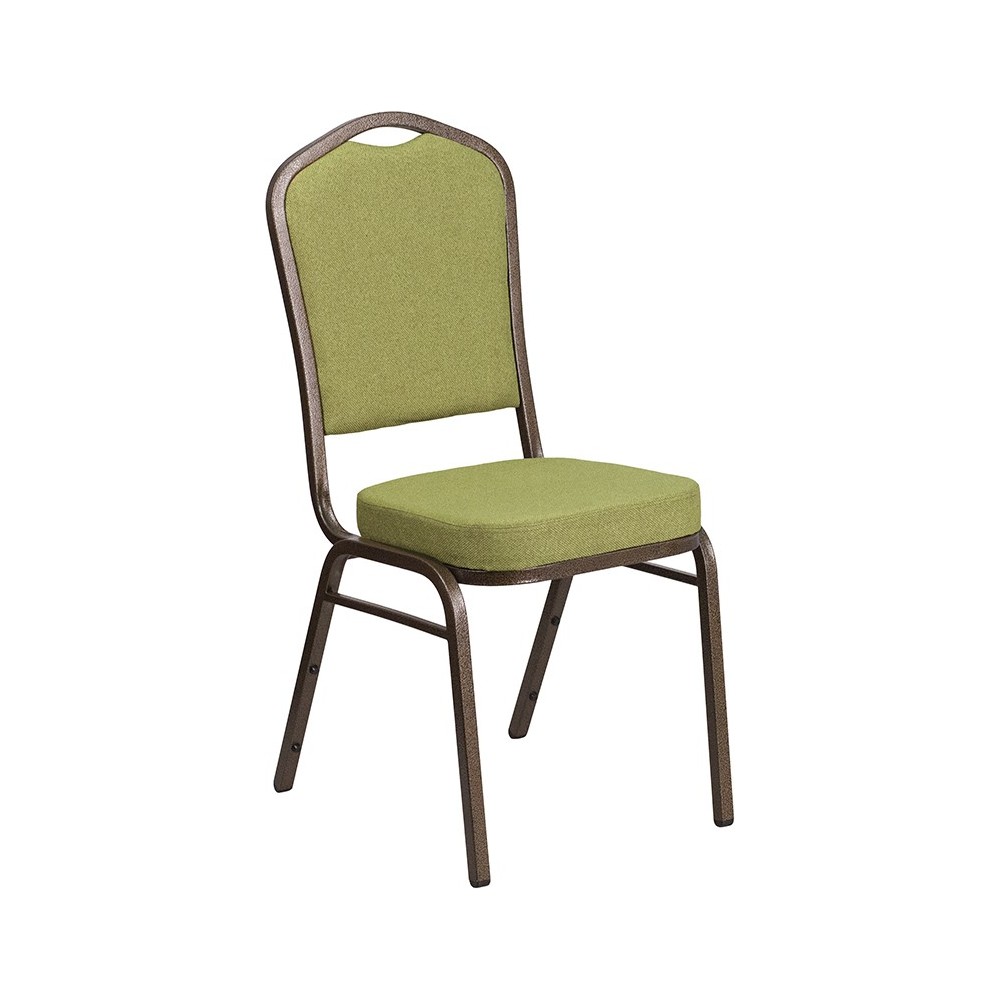 Crown Back Stacking Banquet Chair in Moss Fabric - Gold Vein Frame