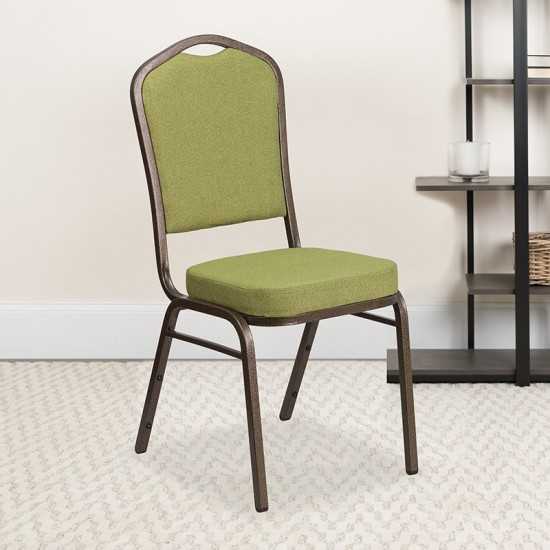 Crown Back Stacking Banquet Chair in Moss Fabric - Gold Vein Frame