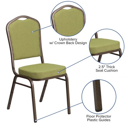 Crown Back Stacking Banquet Chair in Moss Fabric - Gold Vein Frame