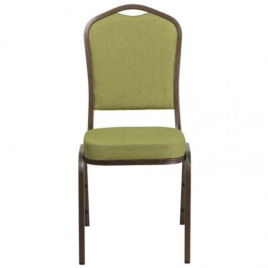 Crown Back Stacking Banquet Chair in Moss Fabric - Gold Vein Frame