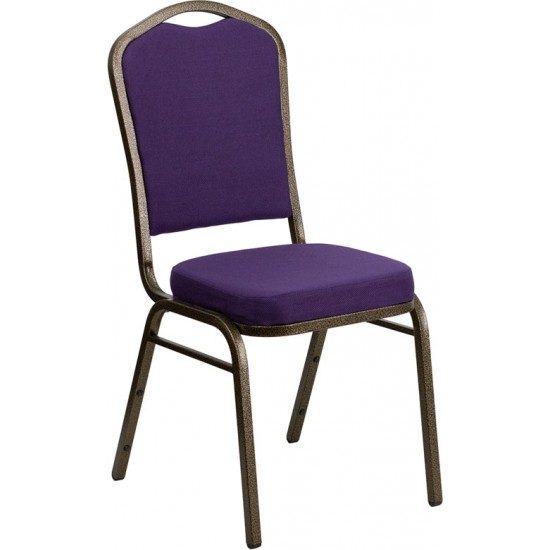 Crown Back Stacking Banquet Chair in Purple Fabric - Gold Vein Frame