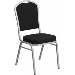 Crown Back Stacking Banquet Chair in Black Fabric - Silver Frame