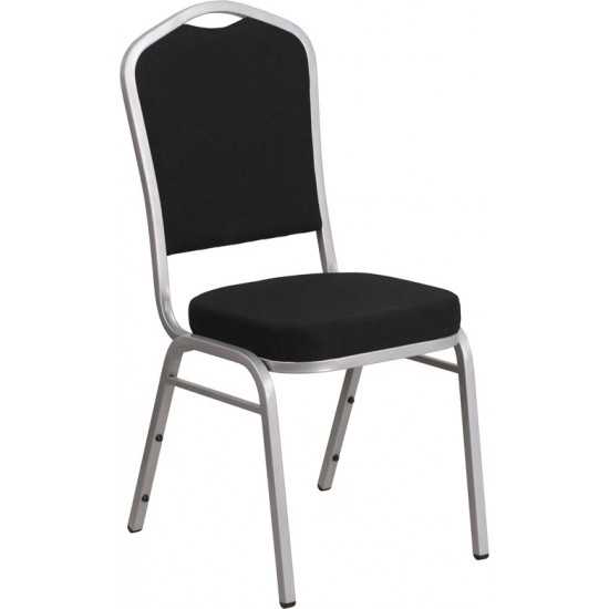 Crown Back Stacking Banquet Chair in Black Fabric - Silver Frame