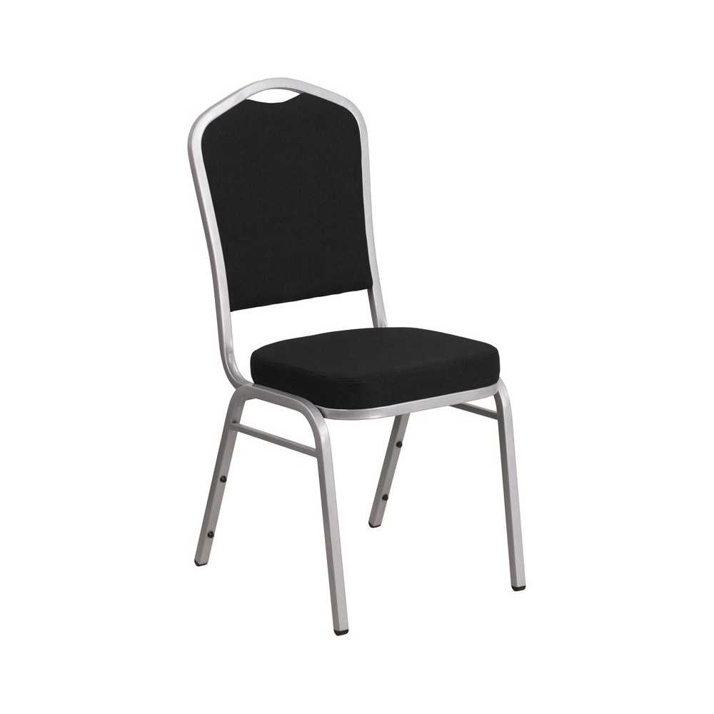 Crown Back Stacking Banquet Chair in Black Fabric - Silver Frame