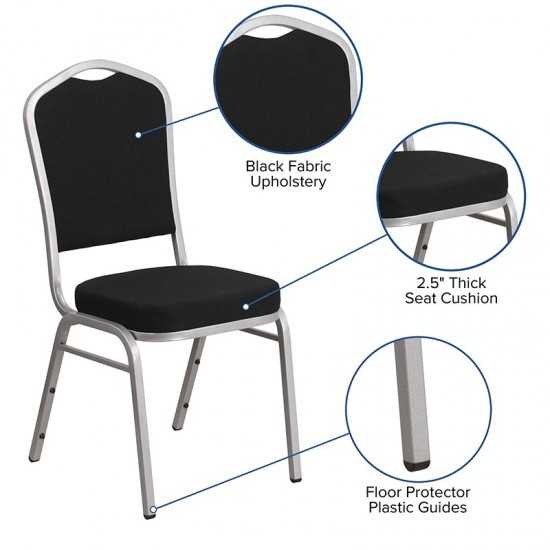 Crown Back Stacking Banquet Chair in Black Fabric - Silver Frame