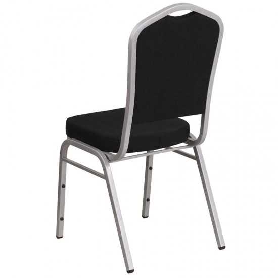 Crown Back Stacking Banquet Chair in Black Fabric - Silver Frame