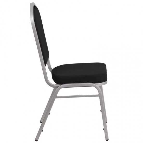 Crown Back Stacking Banquet Chair in Black Fabric - Silver Frame