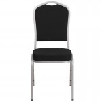 Crown Back Stacking Banquet Chair in Black Fabric - Silver Frame