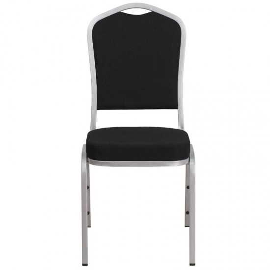 Crown Back Stacking Banquet Chair in Black Fabric - Silver Frame