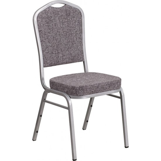 Crown Back Stacking Banquet Chair in Herringbone Fabric - Silver Frame